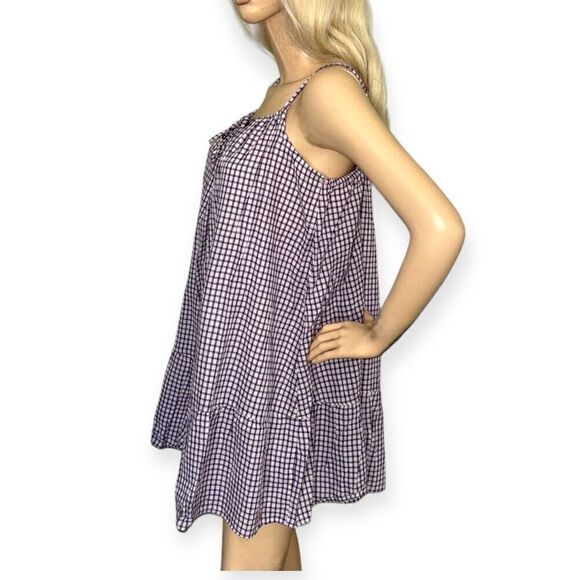 ANGIE Flounce Hem Minidress In Lilac Check Size Medium NEW - Picture 9 of 15